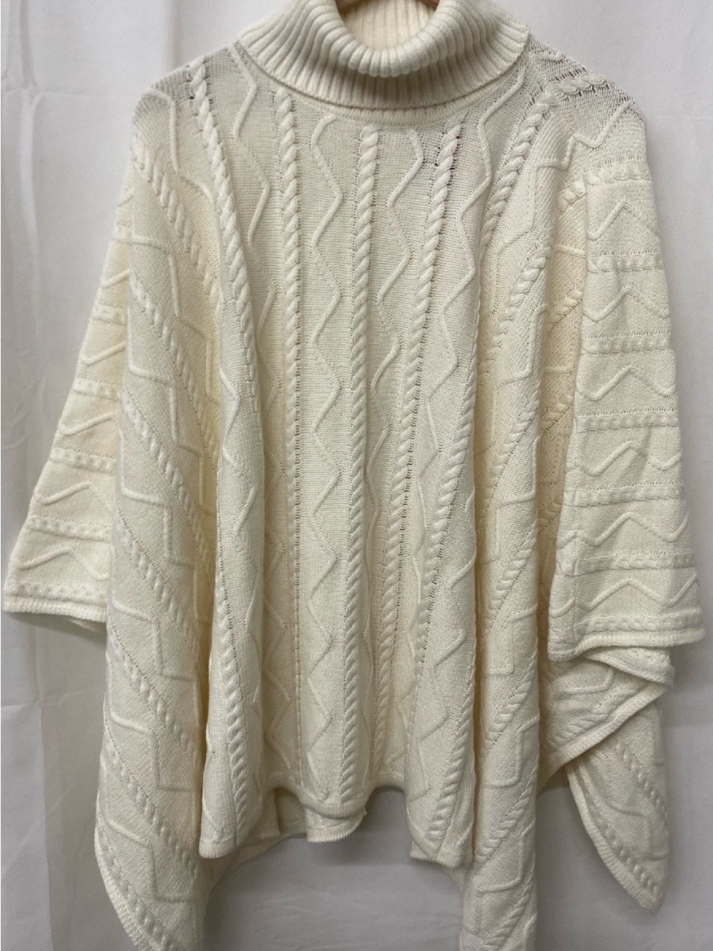 NWT Burgess Cream Cable-Knit Turtleneck Sweater Poncho OS